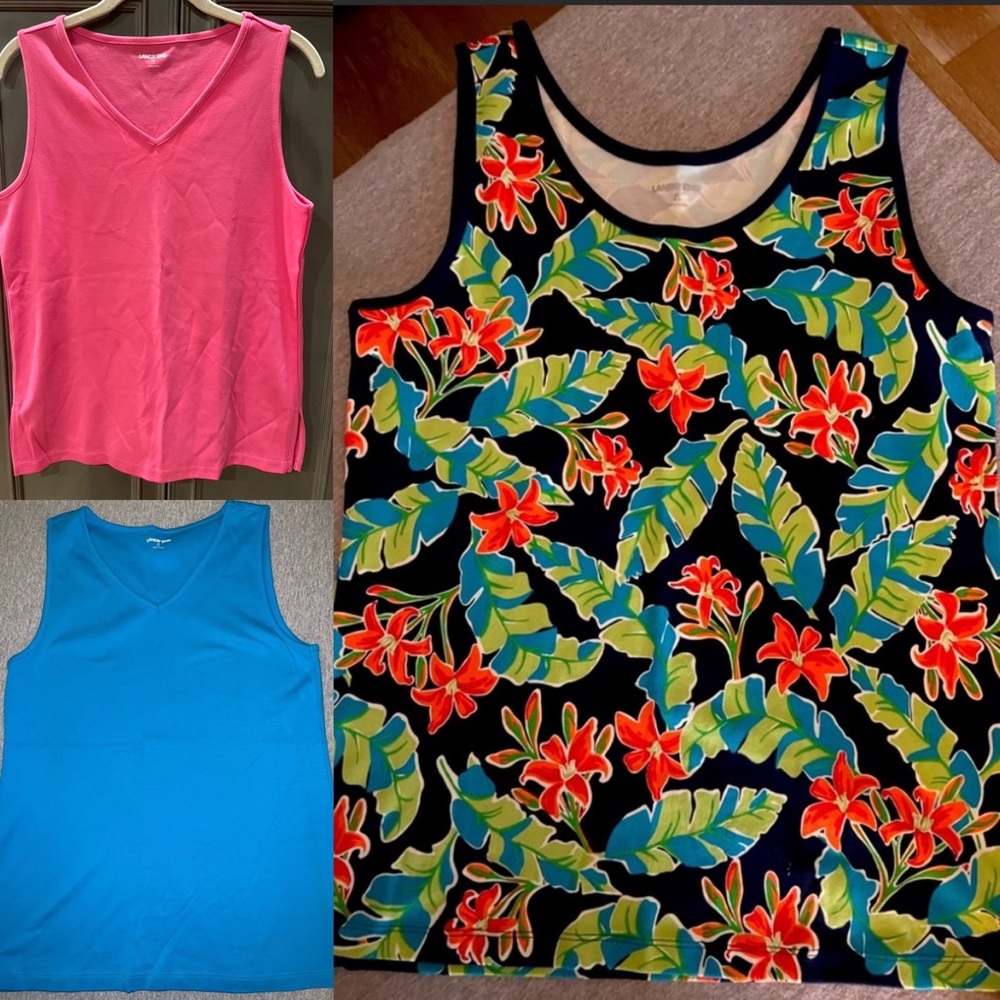 Lands’ End Tanks, Medium, Teal Blue, Floral, and/or Pink 100% Cotton, NWOT